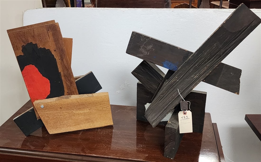2 Maurice Brown Wooden Sculptures 22" H X 18" W + 17 1/2" H X 16" W: 2 Maurice Brown Wooden Sculptures 22" H X 18" W + 17 1/2" H X 16" W