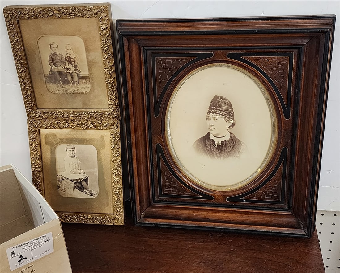 Bx Vict. Framed Photos - Walnut Framed 15" X 13" + Pr. Gilt Framed 8" X 7" (1 of 3)