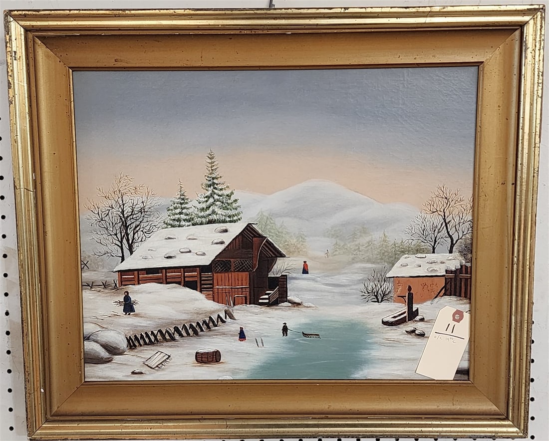 19th C O/C Winter Landscape 16" X 20" w/Frame 21" X 25" (1 of 1)