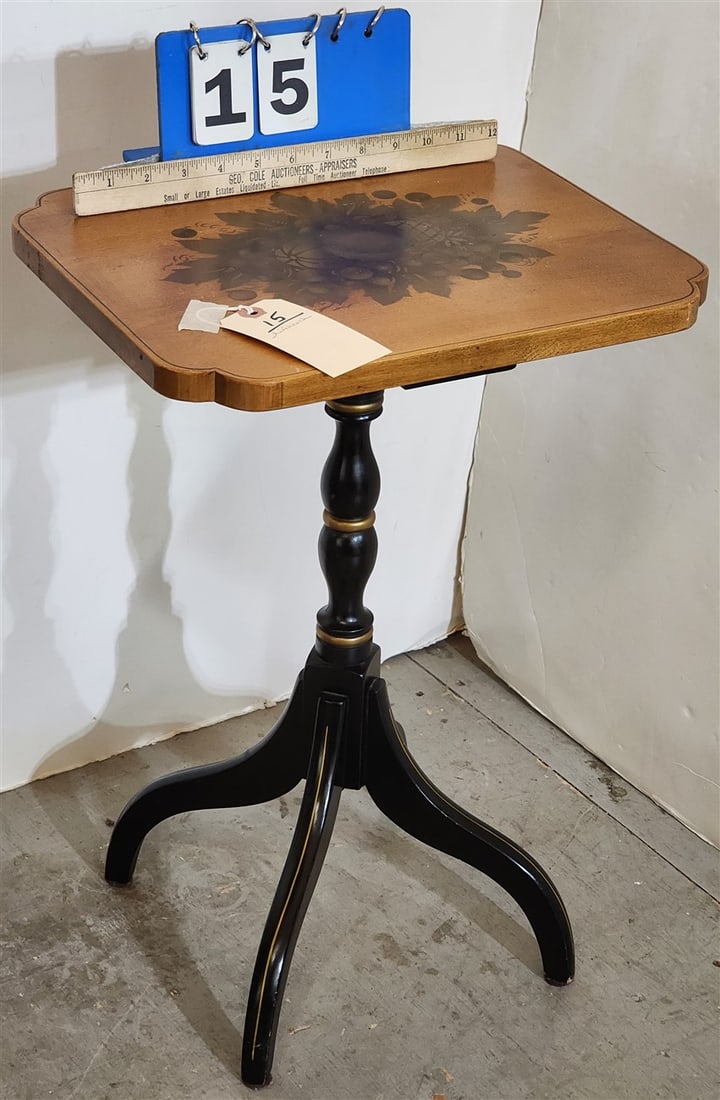 Hitchcock Maple Stenciled Top Candlestand 21 1/2" H X 14 3/4" W X 12 1/2" D: Hitchcock Maple Stenciled Top Candlestand 21 1/2" H X 14 3/4" W X 12 1/2" D