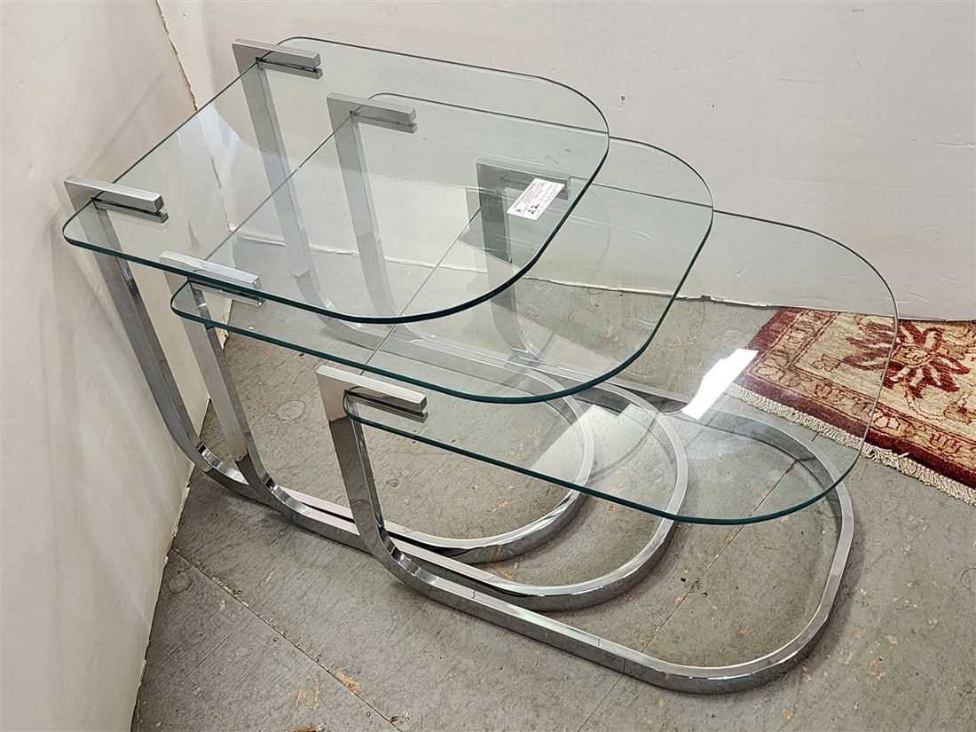 Vintage 3 Pc. Chrome & Glass Modern Nesting Tables Set By The Design Institute Of America 22" H X (1 of 4)
