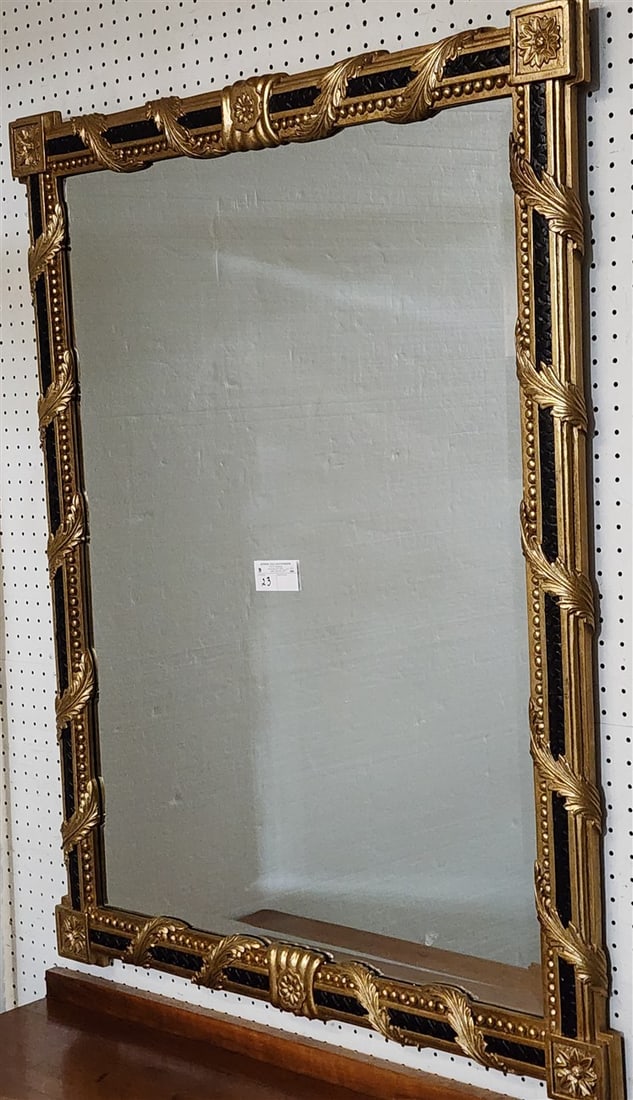 Gilt & Ebonized Framed Bevelled Mirror 47" X 37": Gilt & Ebonized Framed Bevelled Mirror 47" X 37"