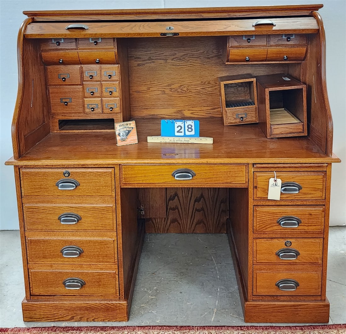 Oak Roll Top Desk 54" H X 54" W X 33" D (1 of 4)