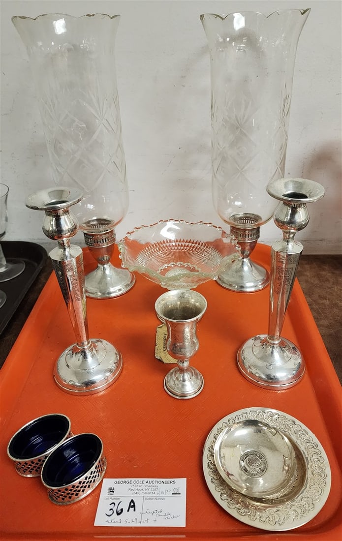 Tray Sterling Items - Small Trays, Cup & Salts 5.29 ozT. + 4 Weighted Sterling Candlesticks + (1 of 10)