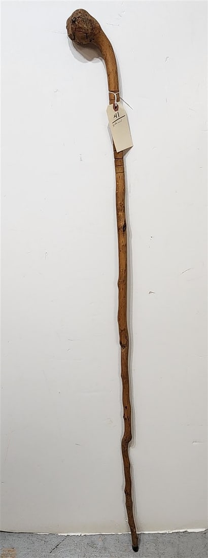 Folk Art Walking Stick w/Happy Face Handle 57 1/2" H (1 of 4)