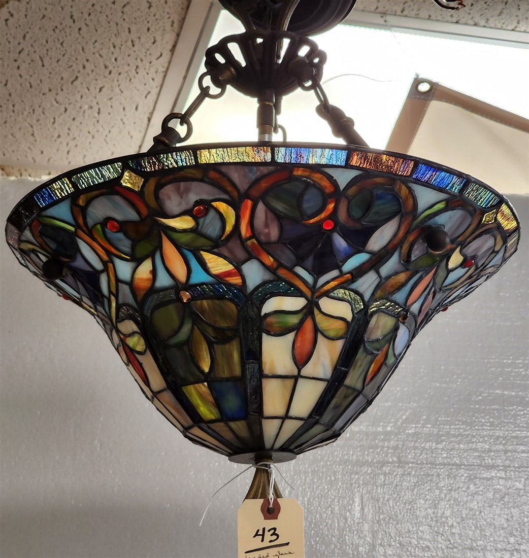 Leaded Glass Chandelier 16" H X 15" Diam.: Leaded Glass Chandelier 16" H X 15" Diam.