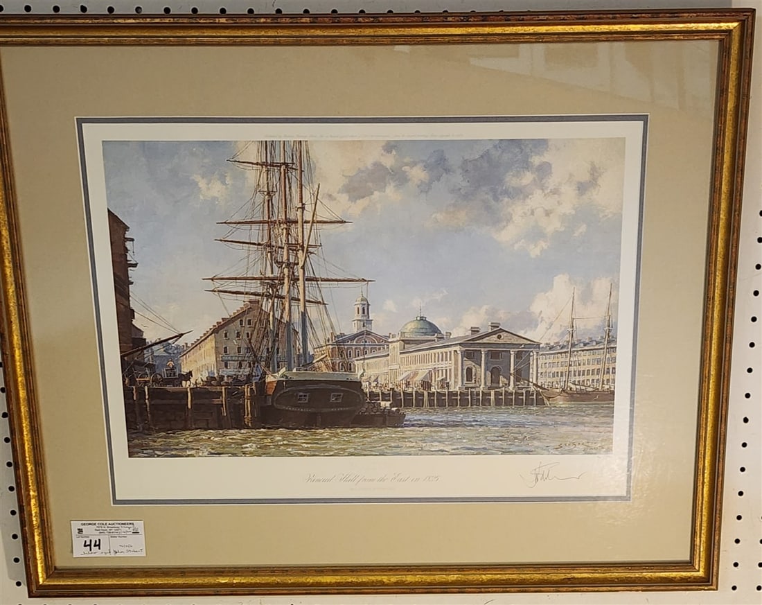 Framed Litho Boston Faneuil Hall From The East In 1825 Pencil Sgnd John Stobart 14 1/2" X 20": Framed Litho Boston Faneuil Hall From The East In 1825 Pencil Sgnd John Stobart 14 1/2" X 20" w/Frame 22" X 27 1/2"