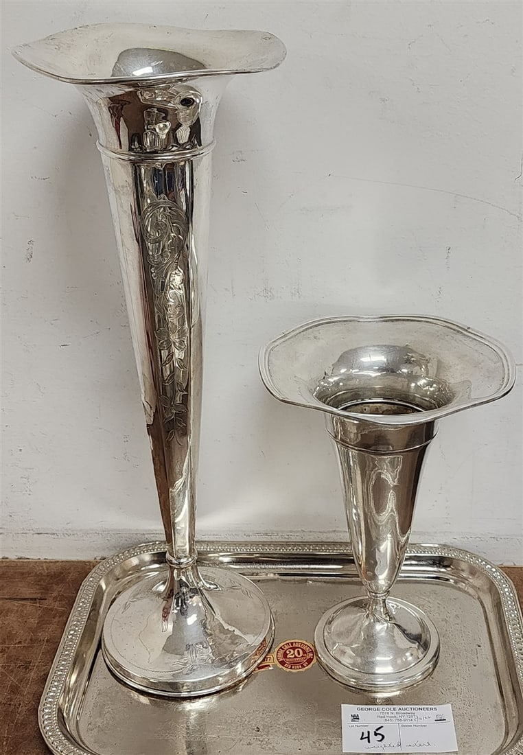 Tray 2 Weighted Sterling Vases 9" + 16" (1 of 2)