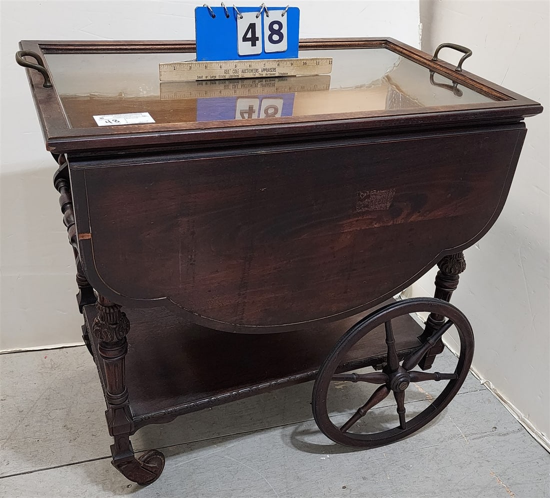Walnut Tray Top Tea Cart 28 3/4" H X 29 1/2" W X 18 1/2" D (1 of 5)