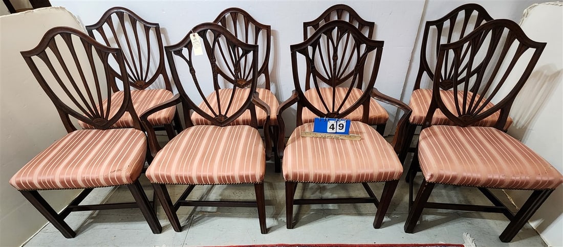 Set 8 Early 19th C Hepplewhite Shield Back Mahogany Dining Chairs - 2 Arm 38 1/2" H X 24" W X 17" D (1 of 5)