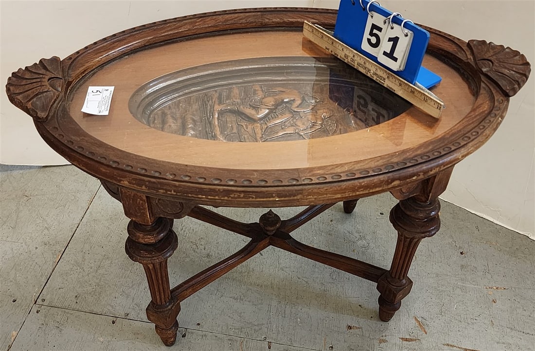 Deco Walnut Carved Top Tray Table 20" H X 19" W X 31" D (1 of 3)