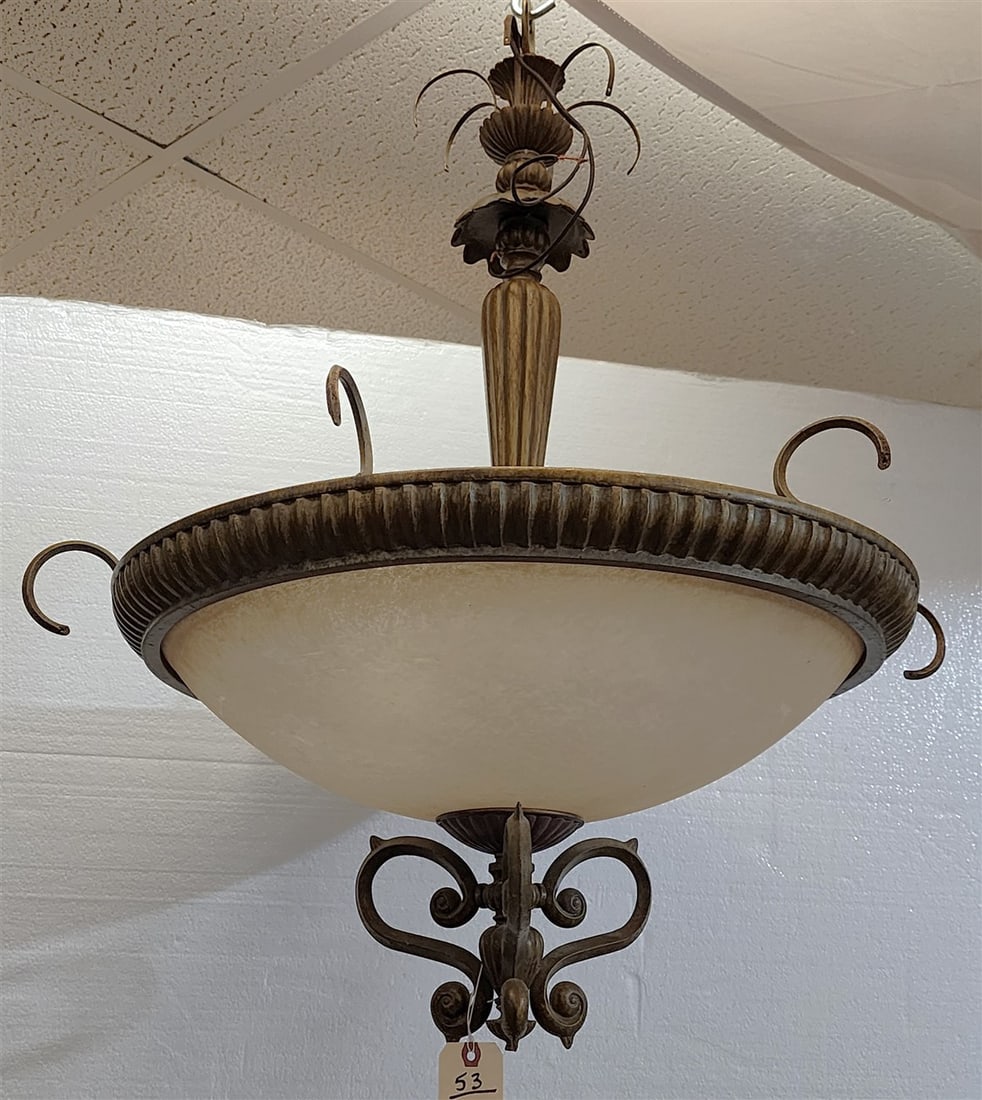 Metal Chandelier w/Glass Dome 30" H X 27" Diam.: Metal Chandelier w/Glass Dome 30" H X 27" Diam.