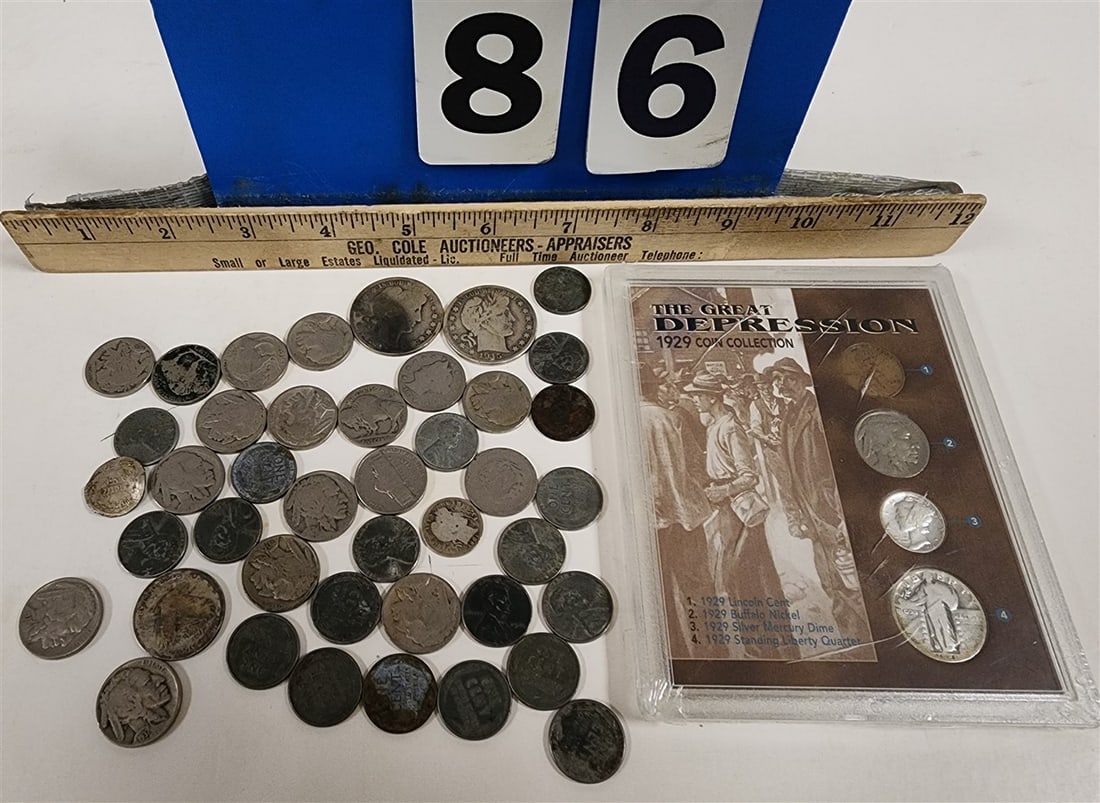 Lot U.S. Coins - (2) Barber Half Dollars 1906+1915, Barber Silver Dime 1901, (2) Standing Liberty (1 of 3)