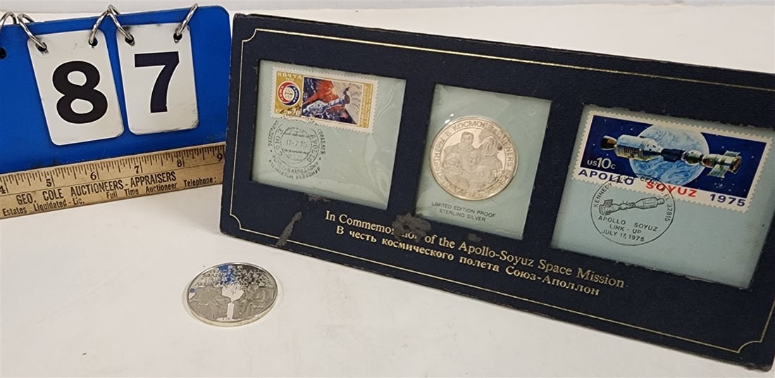 1975 Apollo - Soyze Space Mission Commemorative Sterling Silver Coin + Stamp Display Set + 1972 (1 of 3)