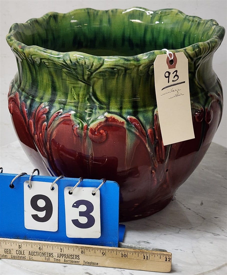 Vtg. Weller Art Pottery Majolica Jardenier 11" Diam. (1 of 3)