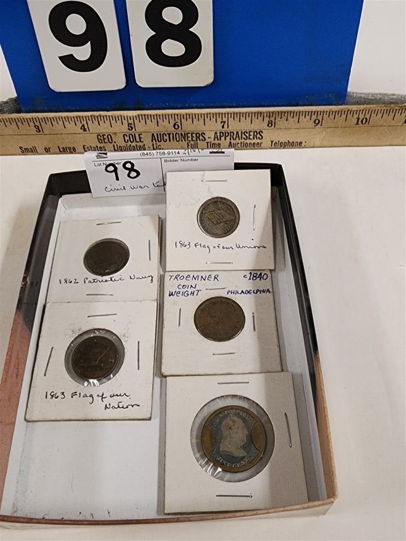 Lot 3 U.S. Civil War Tokens - 1862 Patriotic Navy, 1863 Flag Of Our Union + 1862 Mendums Family Wine (1 of 13)