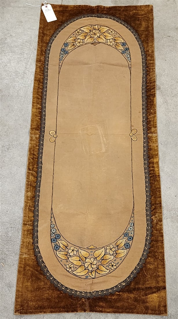 2 Vintage Velvet + Embroidery Art Nouveau Table Runner 22" X 55": 2 Vintage Velvet + Embroidery Art Nouveau Table Runner 22" X 55"