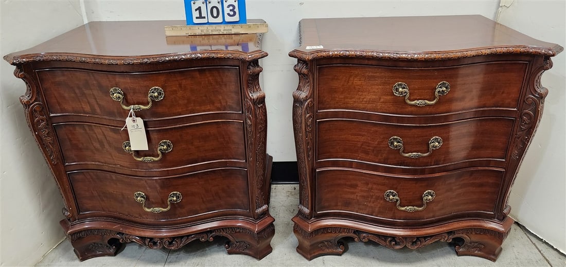 Pr. Mahog 3 Drawer End Stands w/Inlay 27" H X 27 1/2" W X 18" D (1 of 3)