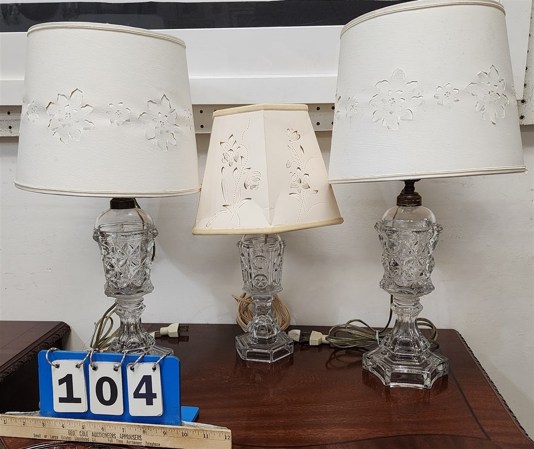 Lot 3 19th C Sandwich Flint Glass Oil Lamps (1 of 4)