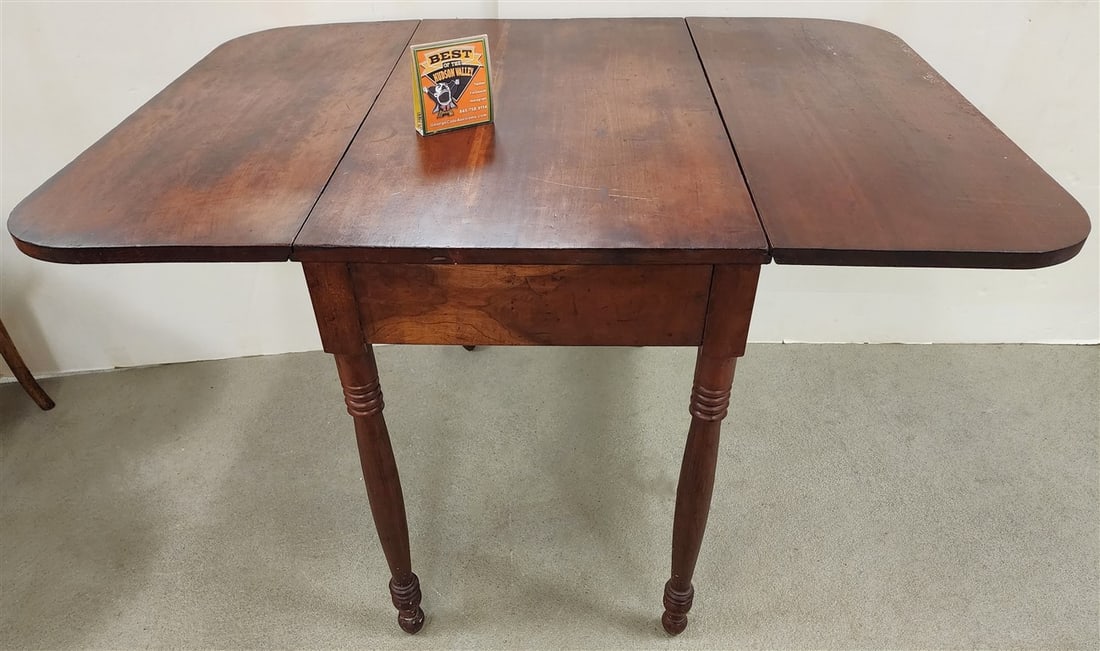 19th C Sheraton Cherry Drop Leaf Table 29 1/2" H X 49 1/2" W X 36" D Open: 19th C Sheraton Cherry Drop Leaf Table 29 1/2" H X 49 1/2" W X 36" D Open