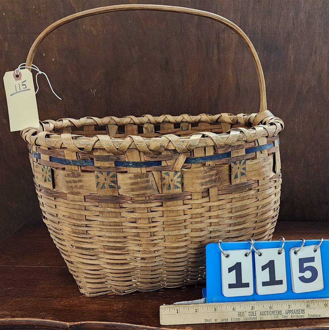 Stenciled Basket 10" H X 17 1/2" Diam.: Stenciled Basket 10" H X 17 1/2" Diam.