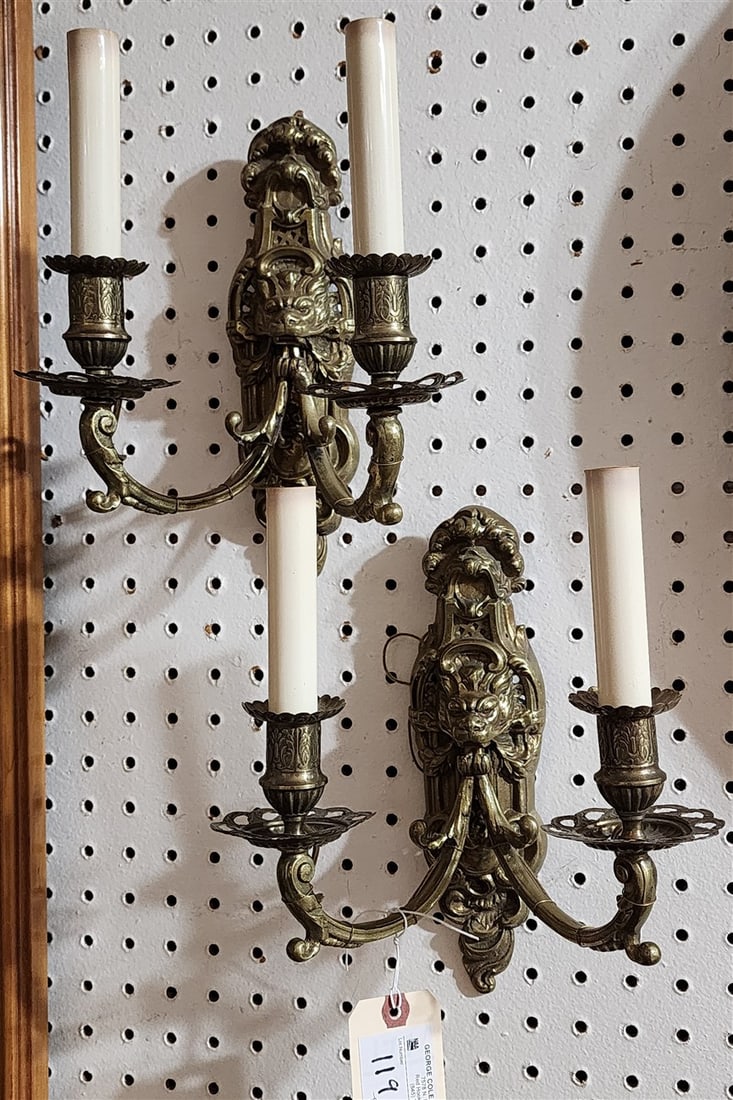 Pr. Bronze Sconces 10" H X 9" W: Pr. Bronze Sconces 10" H X 9" W