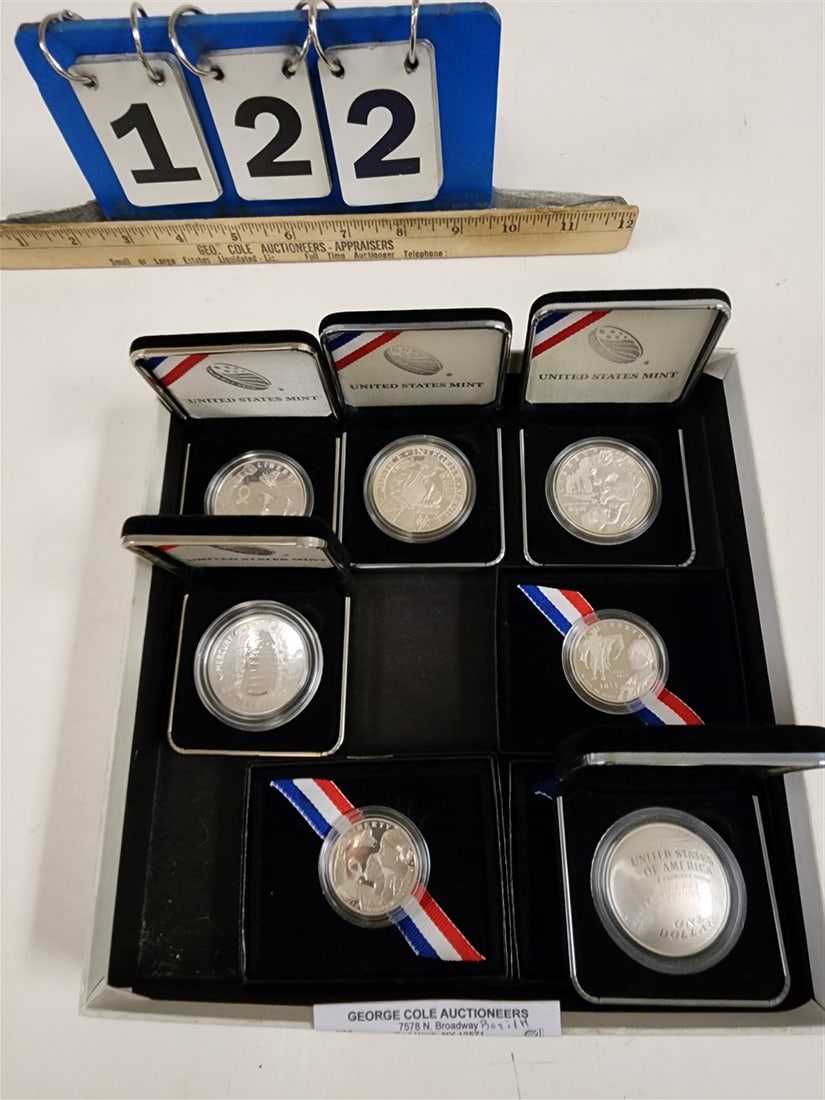 Tray 9 US Mint Silver Coins 2014 National Baseball Hall Of Fame Silver Dollar + 2014 Half Dollar,: Tray 9 US Mint Silver Coins 2014 National Baseball Hall Of Fame Silver Dollar + 2014 Half Dollar, 2018 Breast Cancer Awareness Silver Dollar, 2015 US Marshals Service Dollar, 2016p Mark Twain Dollar,