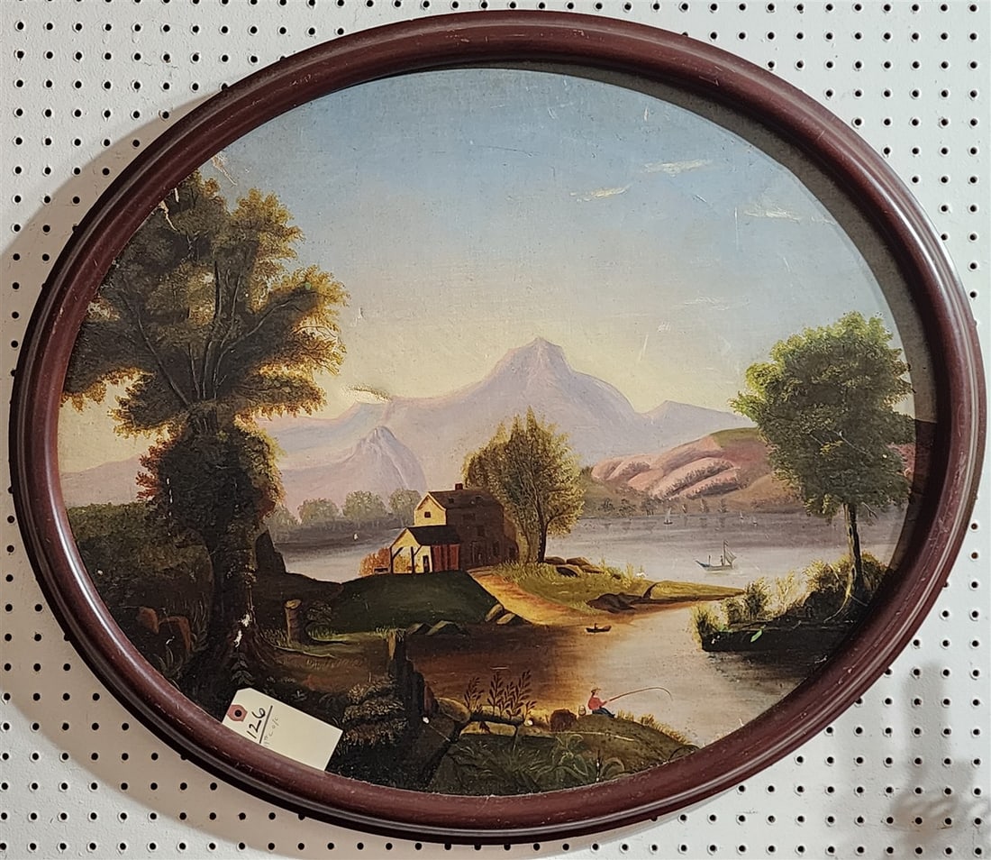 Framed 19th C Landscape 35" X 30" w/Frame 28" X 32 1/2" (1 of 1)