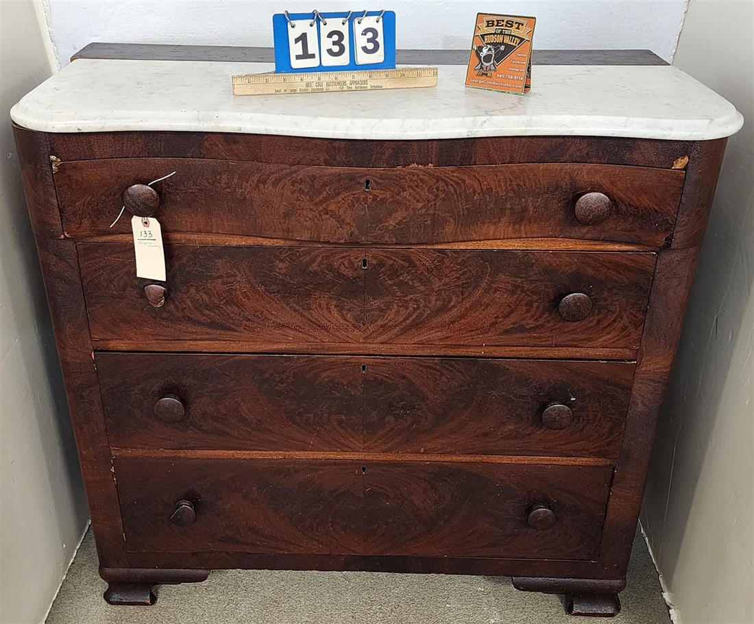 Empire Mahogany Marble Top 4 Drawer Chest 38 1/2" H X 39 1/2" W X 18 1/2" D: Empire Mahogany Marble Top 4 Drawer Chest 38 1/2" H X 39 1/2" W X 18 1/2" D
