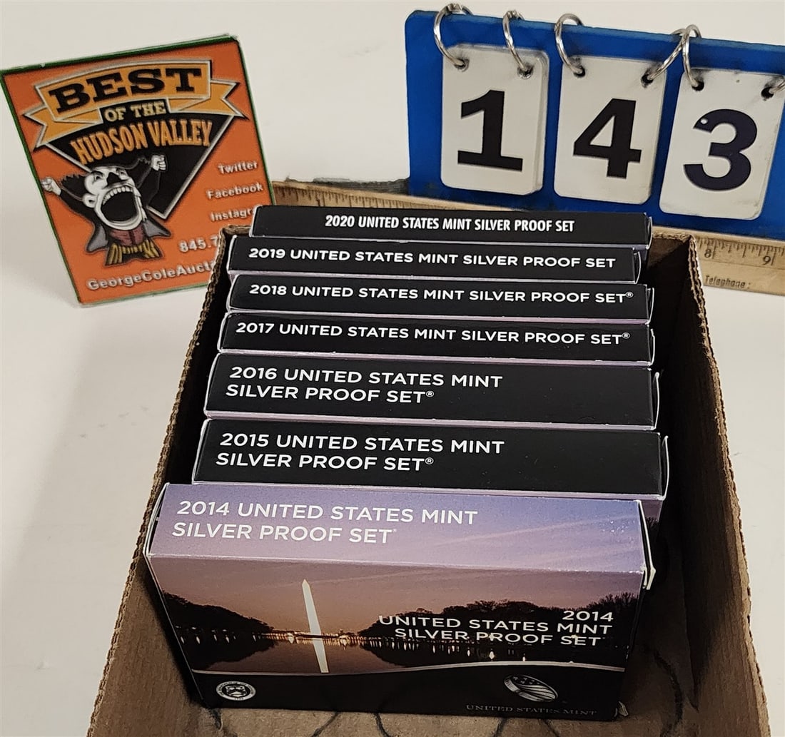 Lot 7 Bx'd US Mint Silver Proof Sets 2014, 2015, 2016, 2017, 2018, 2019, 2020: Lot 7 Bx'd US Mint Silver Proof Sets 2014, 2015, 2016, 2017, 2018, 2019, 2020