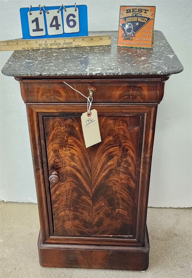 Empire Mahogany Marble Top 1 Drawer Over 1 Door Stand 29" H X 17" W X 14" D (1 of 2)