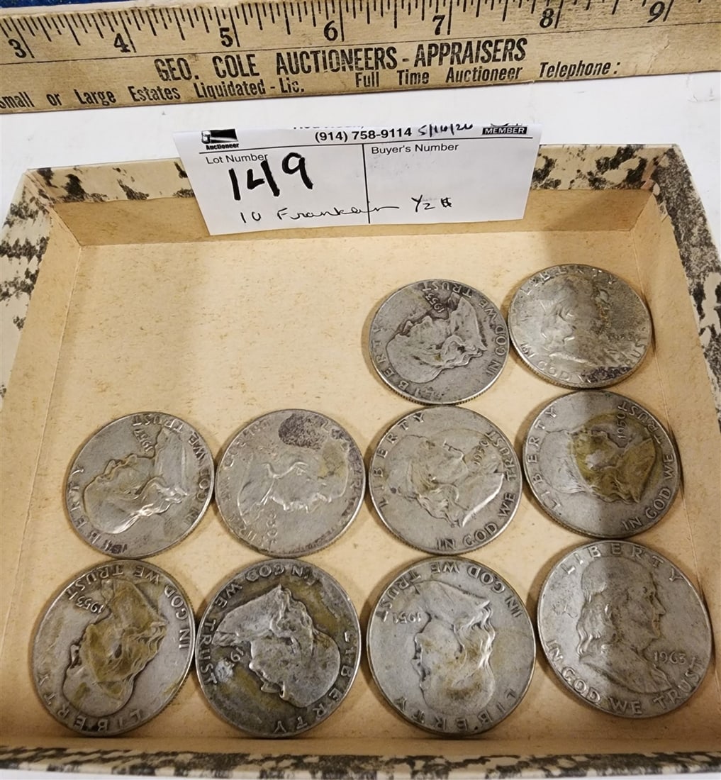 Lot 10 Franklin Half Dollars (1 of 2)