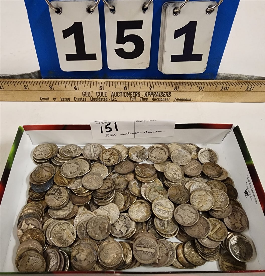Lot 220 Silver Dimes - 190 Franklin, 30 Mercury (1 of 1)