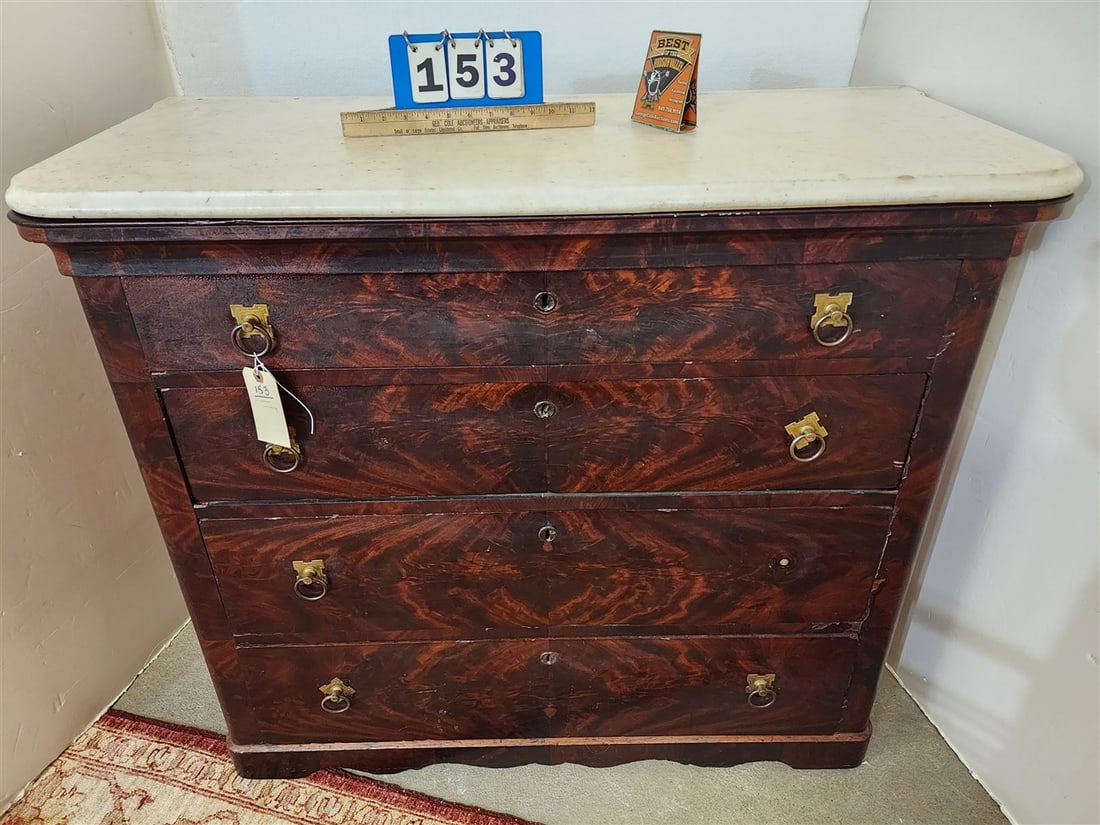 Empire Mahogany Marble Top 4 Drawer Chest 37 1/2" H X 43" W X 20" D (1 of 3)