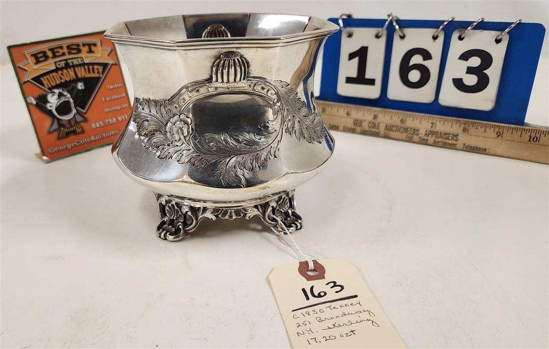 C1830 Tenney 251 Broadway NY Sterling Footed Bowl 17.20 ozT. 5" H X 5 1/2" Diam.: C1830 Tenney 251 Broadway NY Sterling Footed Bowl 17.20 ozT. 5" H X 5 1/2" Diam.