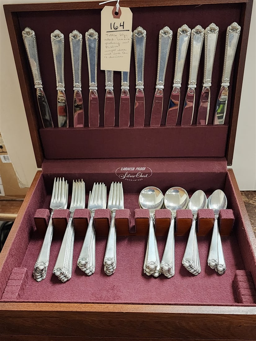 Bx'd Tuttle 60 Pc. Sterling 'Lamerie' Flatware Set 81.22 ozT. (Weight Does NOT Include 12 Knives) (1 of 3)