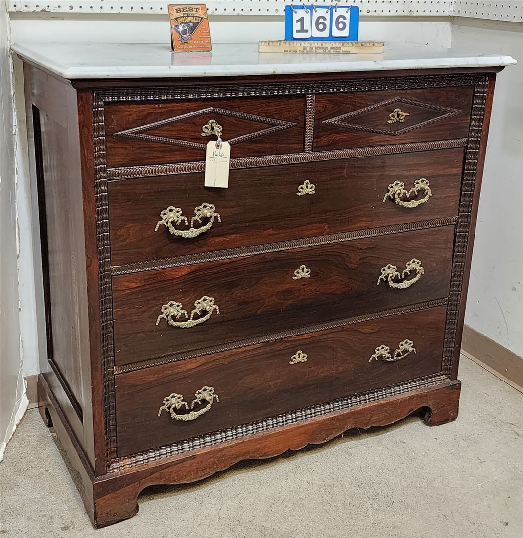 Victorian Rosewood Marble Top 5 Drawer Chest 40" H X 42" W X 21 1/2" D: Victorian Rosewood Marble Top 5 Drawer Chest 40" H X 42" W X 21 1/2" D