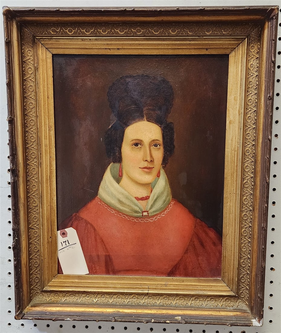Framed 19th C O/B Portrait Of A Woman 17" X 13" w/Frame 22" X 18": Framed 19th C O/B Portrait Of A Woman 17" X 13" w/Frame 22" X 18"
