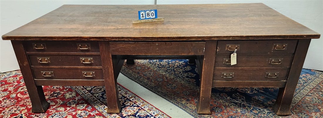 Vintage Mission Oak Partners Desk 30 1/2" H X 8' L X 4' W (1 of 5)