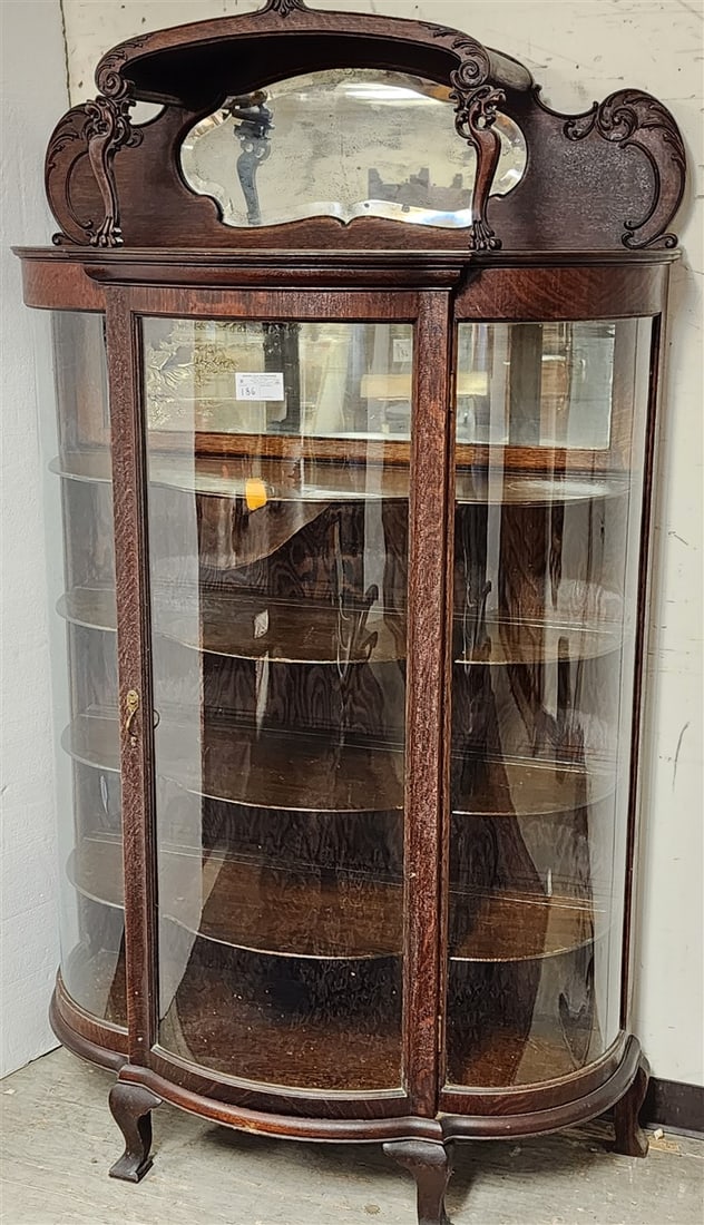 Vintage Oak Carved Glass China Cabinet 75" H X 43" W X 18 1/2" D (1 of 3)