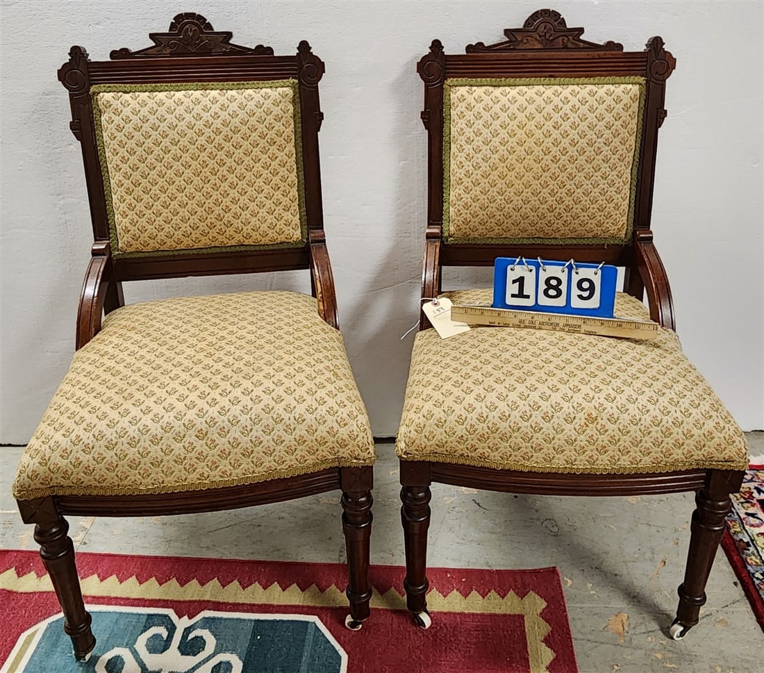 Pr. Victorian Eastlake Walnut Side Chairs 35" H X 18" W X 16" D (1 of 3)
