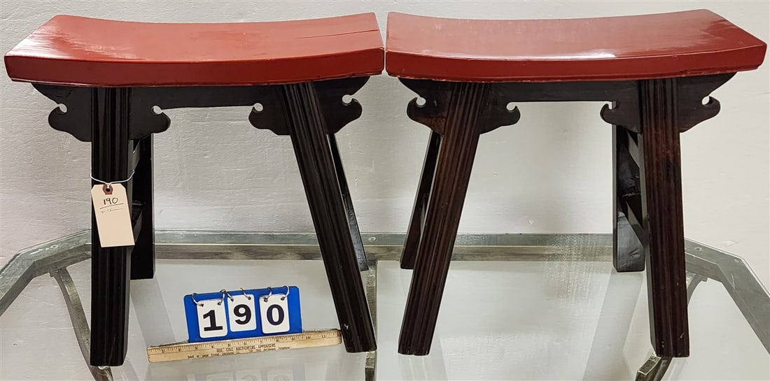 Pr. Chinese Lacquer Wooden Stools 19" H X 19 3/4" W X 9 1/2" D (1 of 2)