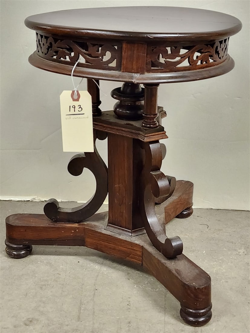 Victorian Rosewood Side Stand 18 1/2" H X 14" Diam.: Victorian Rosewood Side Stand 18 1/2" H X 14" Diam.