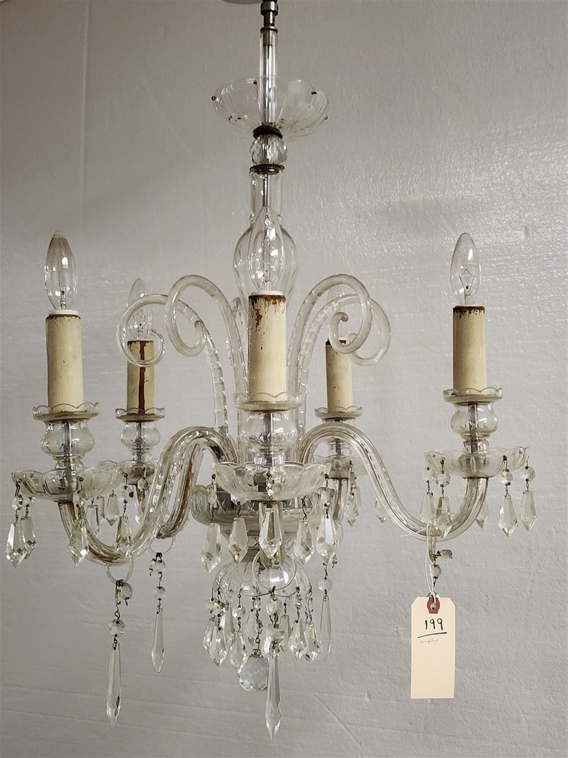 Crystal 5 Arm Chandelier 30" H X 20" Diam.: Crystal 5 Arm Chandelier 30" H X 20" Diam.
