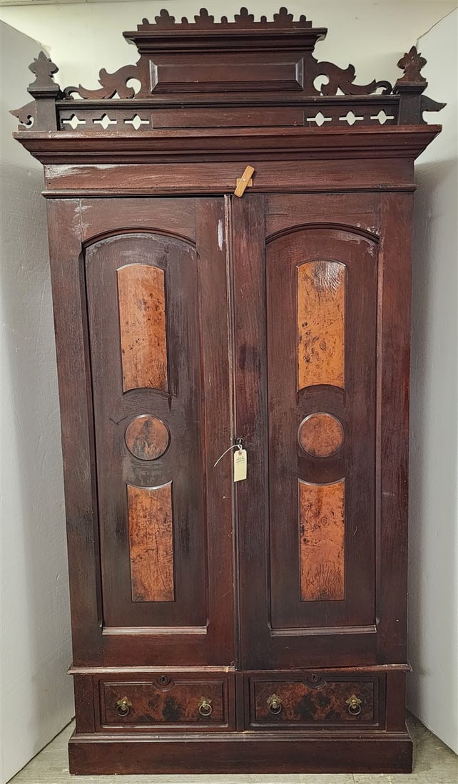 Vict. Walnut 2 Door 2 Drawer Armoire 7'7 1/2" H X 4' W X 17 1/2" D: Vict. Walnut 2 Door 2 Drawer Armoire 7'7 1/2" H X 4' W X 17 1/2" D