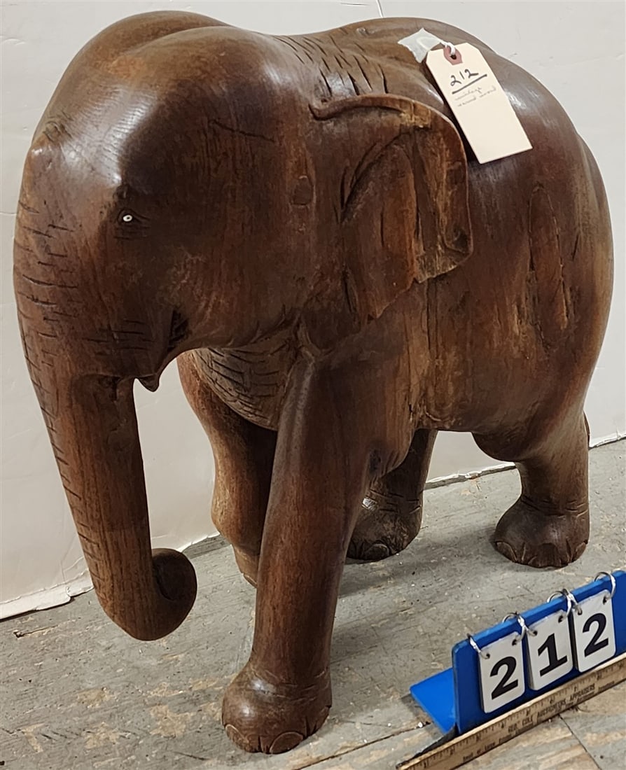 Vintage Carved Wooden Elephant 22" H X 20" L X 10" D: Vintage Carved Wooden Elephant 22" H X 20" L X 10" D