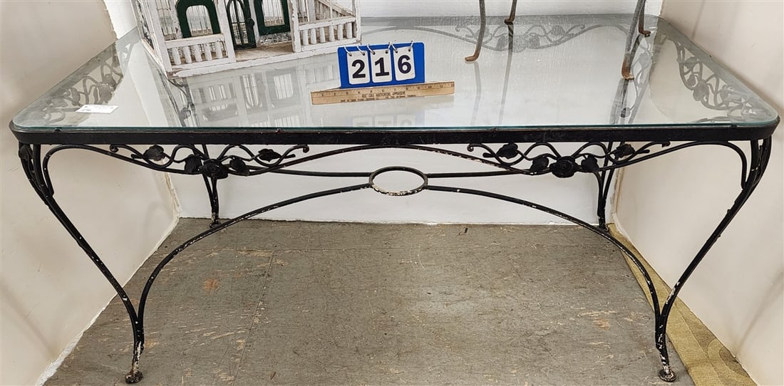 Wrought Glass Top Patio Table 29 1/2" H X 5' L X 32 1/2" W: Wrought Glass Top Patio Table 29 1/2" H X 5' L X 32 1/2" W
