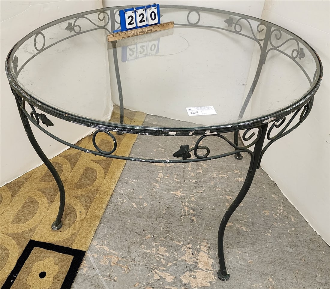 Wrought Glass Top Patio Table 29" H X 42 1/2" Diam.: Wrought Glass Top Patio Table 29" H X 42 1/2" Diam.