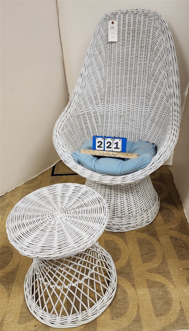 Wicker Chair 41" H X 20" W X 177" D + Stand 16 1/2" H X 15" Diam.: Wicker Chair 41" H X 20" W X 177" D + Stand 16 1/2" H X 15" Diam.