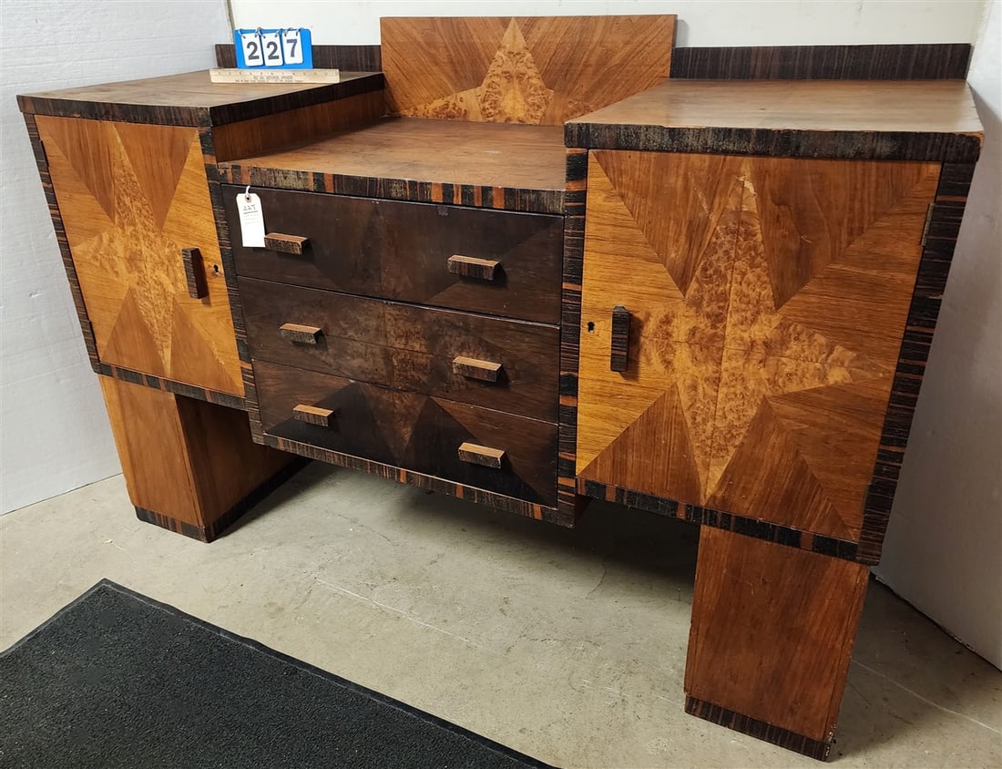Deco Walnut + Zebra Wood Sideboard 46" H X 66" W X 2 1/2" D: Deco Walnut + Zebra Wood Sideboard 46" H X 66" W X 2 1/2" D